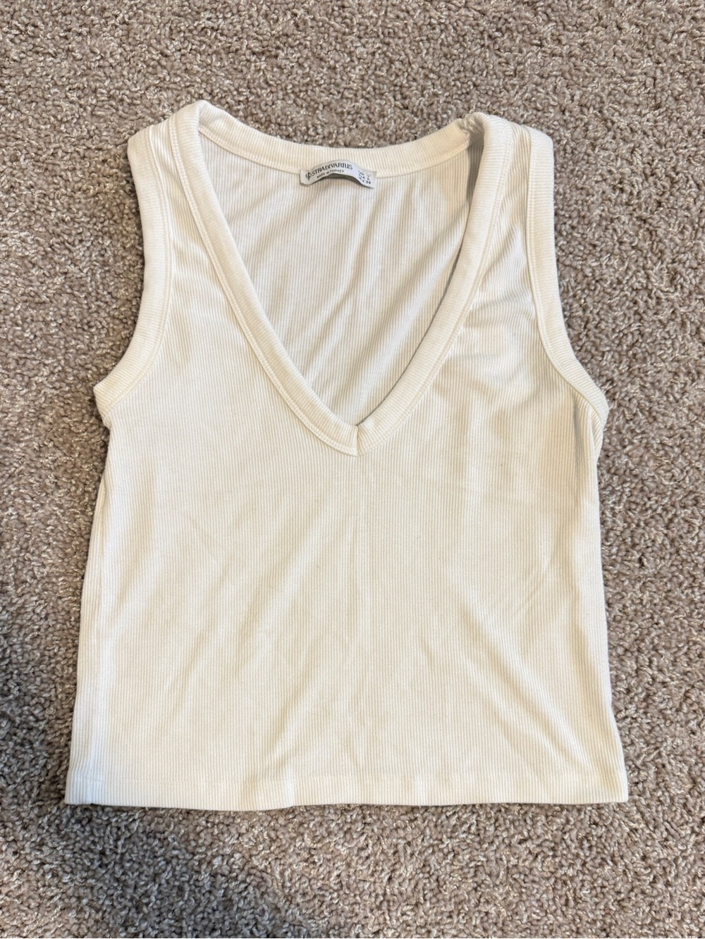 stradivarius Cream Ribbed V-Neck Tank Top